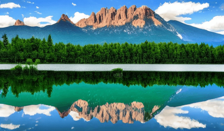 Mountain lake reflection art